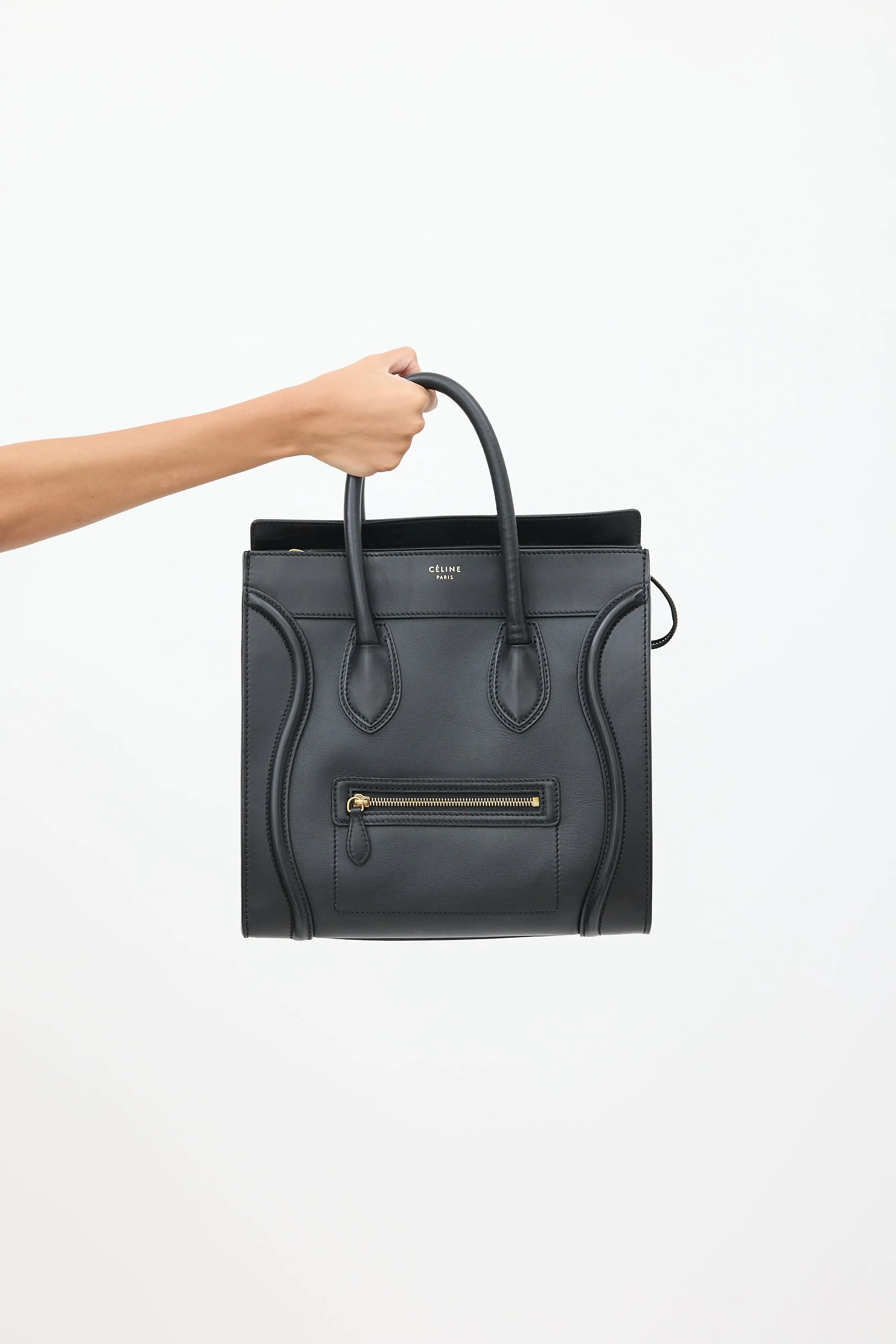 2012 Black Leather Mini Luggage Tote Bag