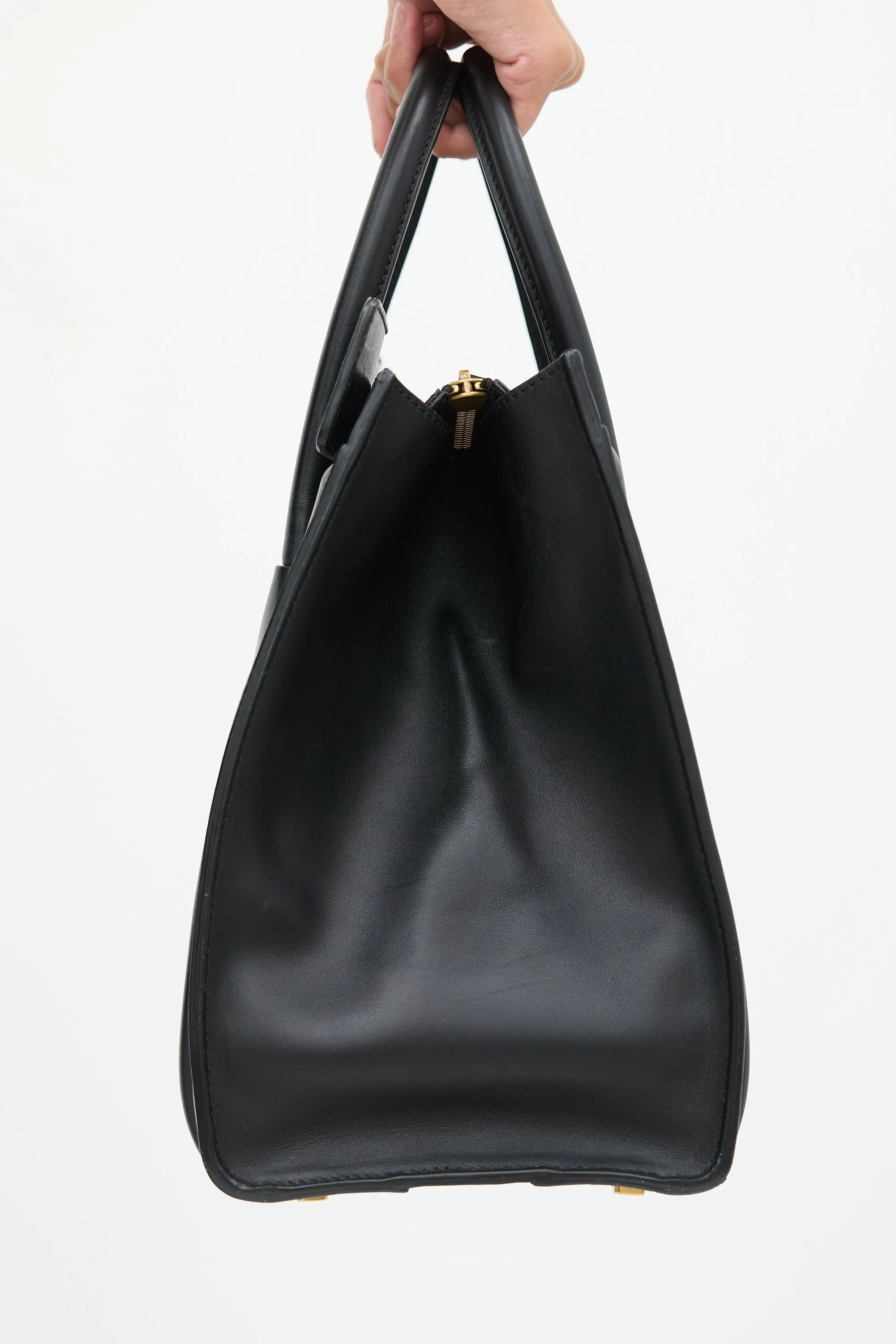 2012 Black Leather Mini Luggage Tote Bag