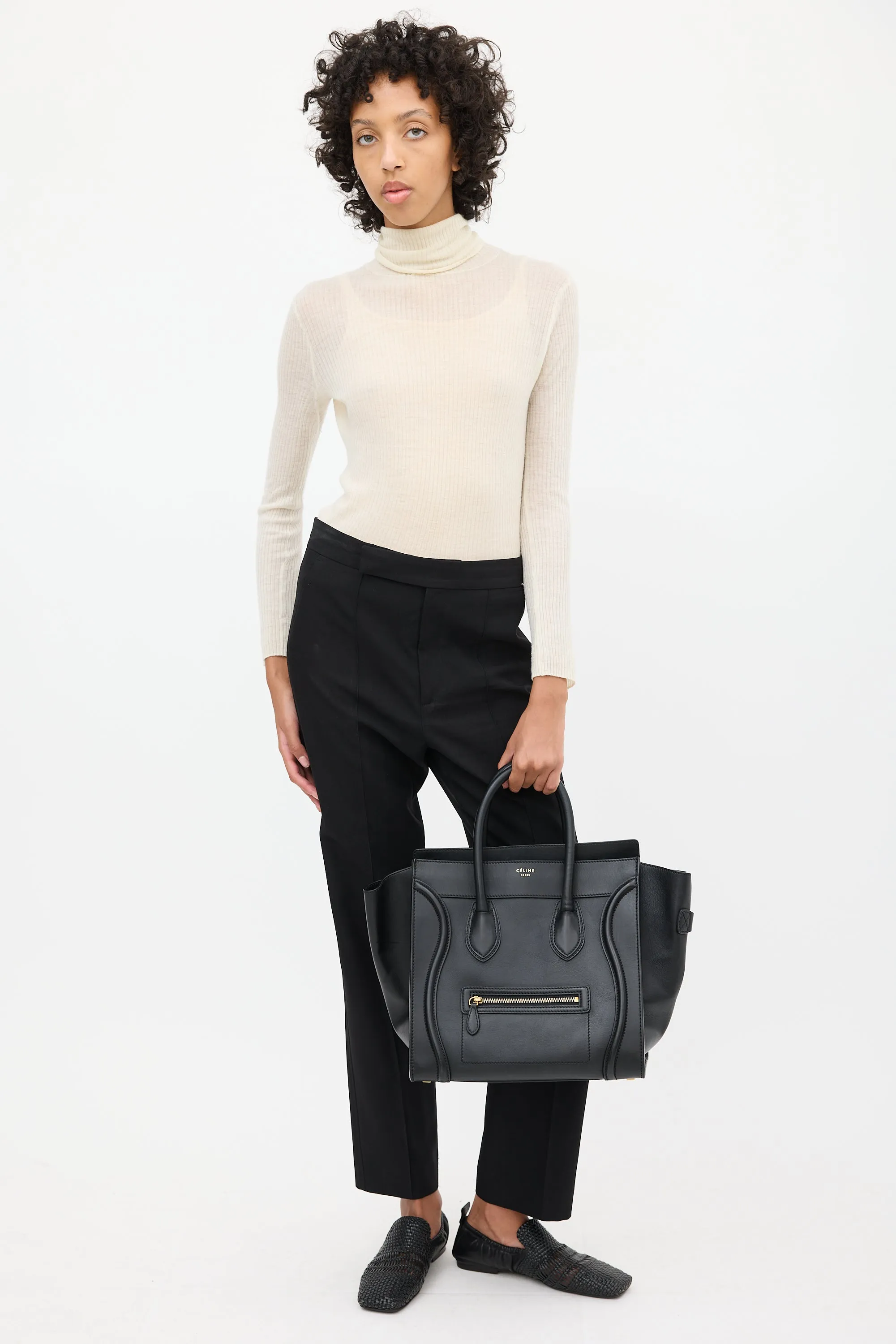 2012 Black Leather Mini Luggage Tote Bag