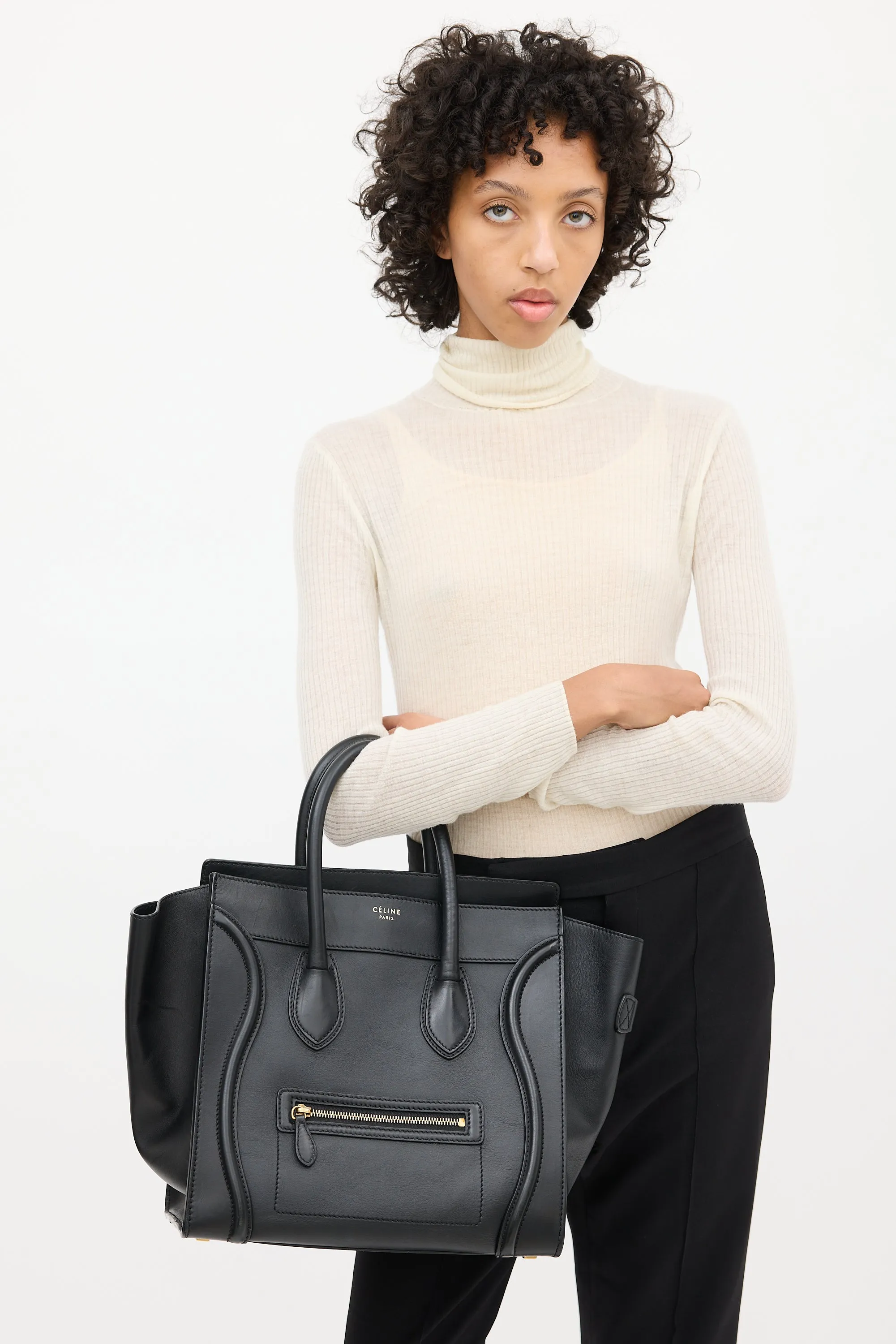 2012 Black Leather Mini Luggage Tote Bag