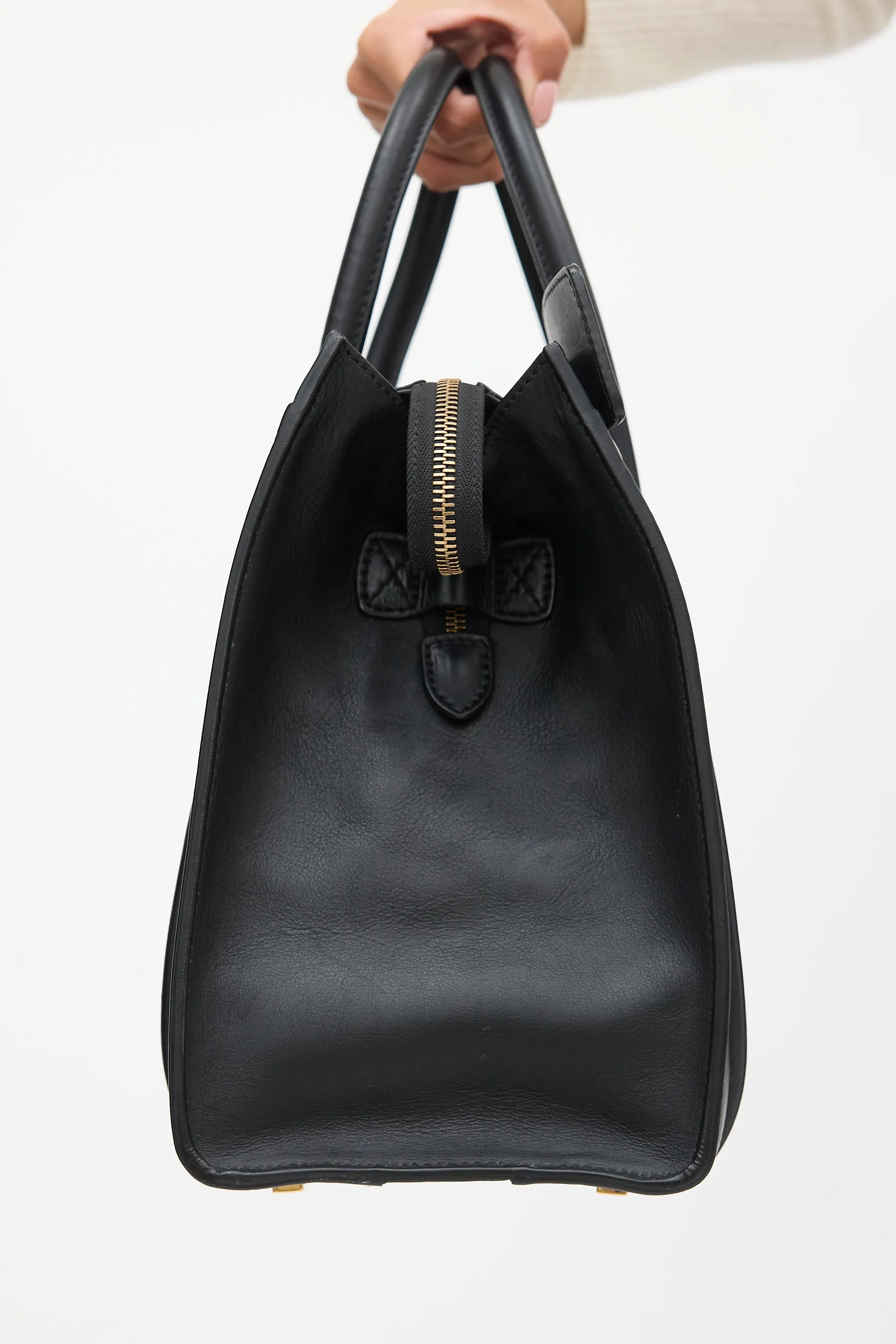 2012 Black Leather Mini Luggage Tote Bag