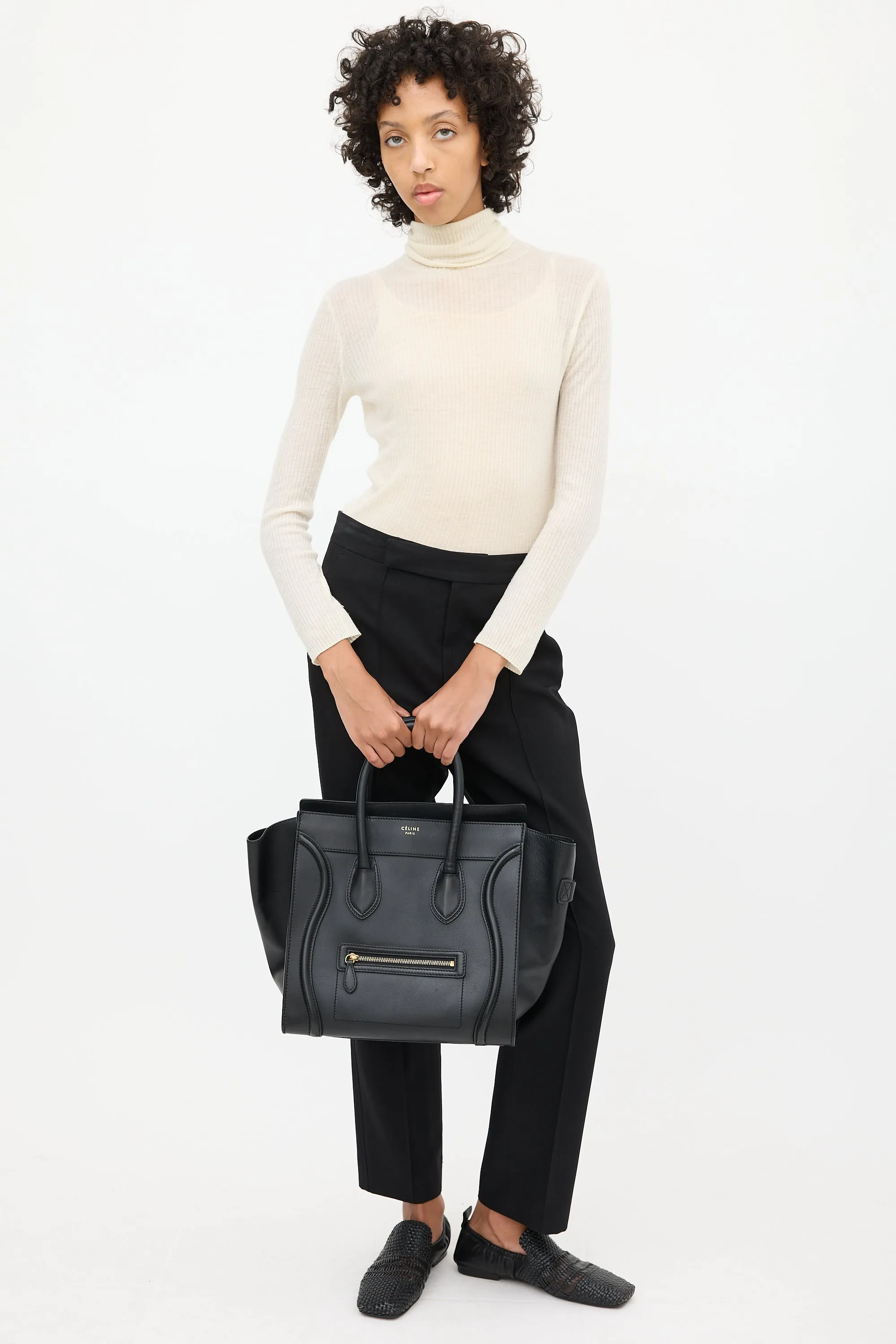 2012 Black Leather Mini Luggage Tote Bag