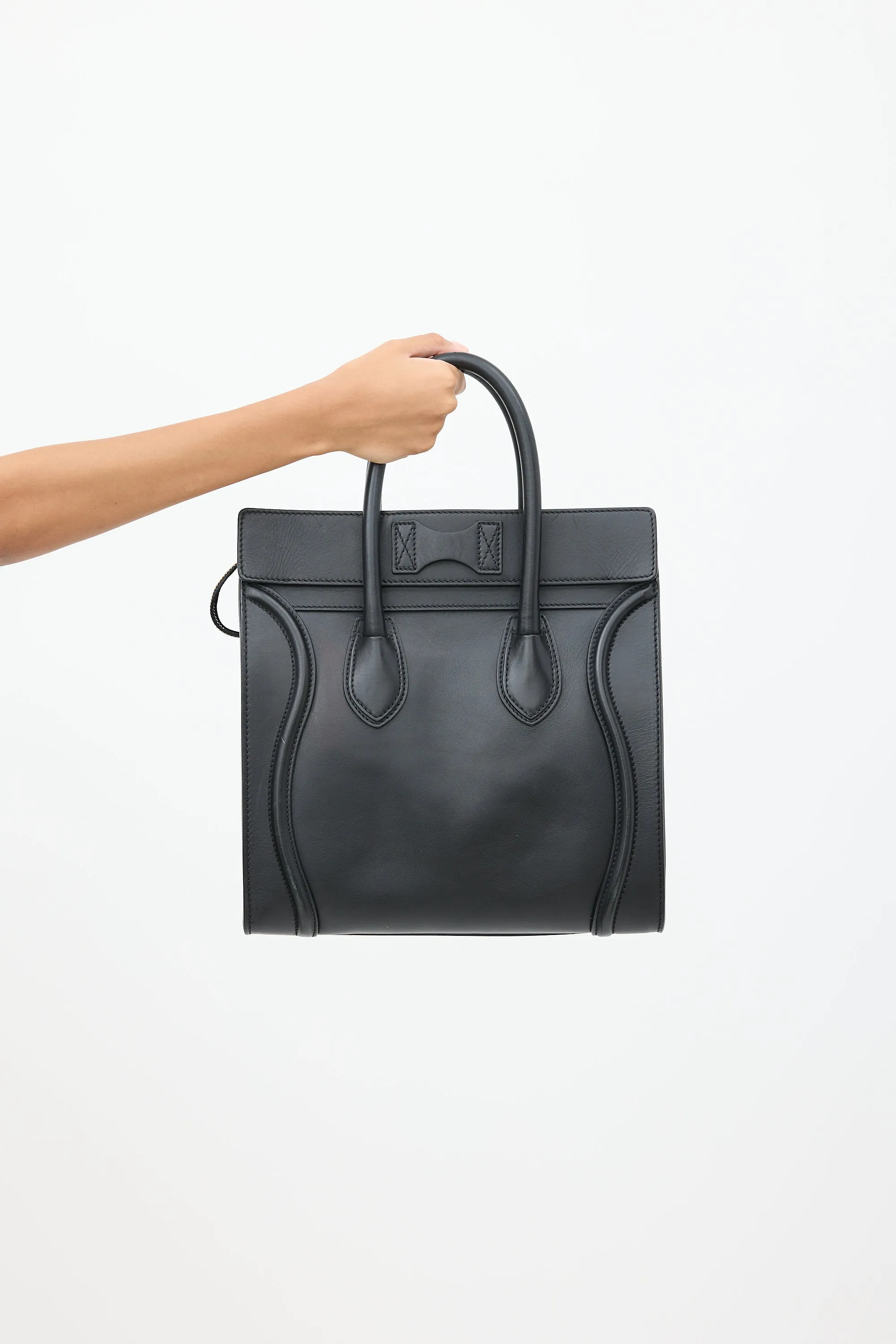 2012 Black Leather Mini Luggage Tote Bag