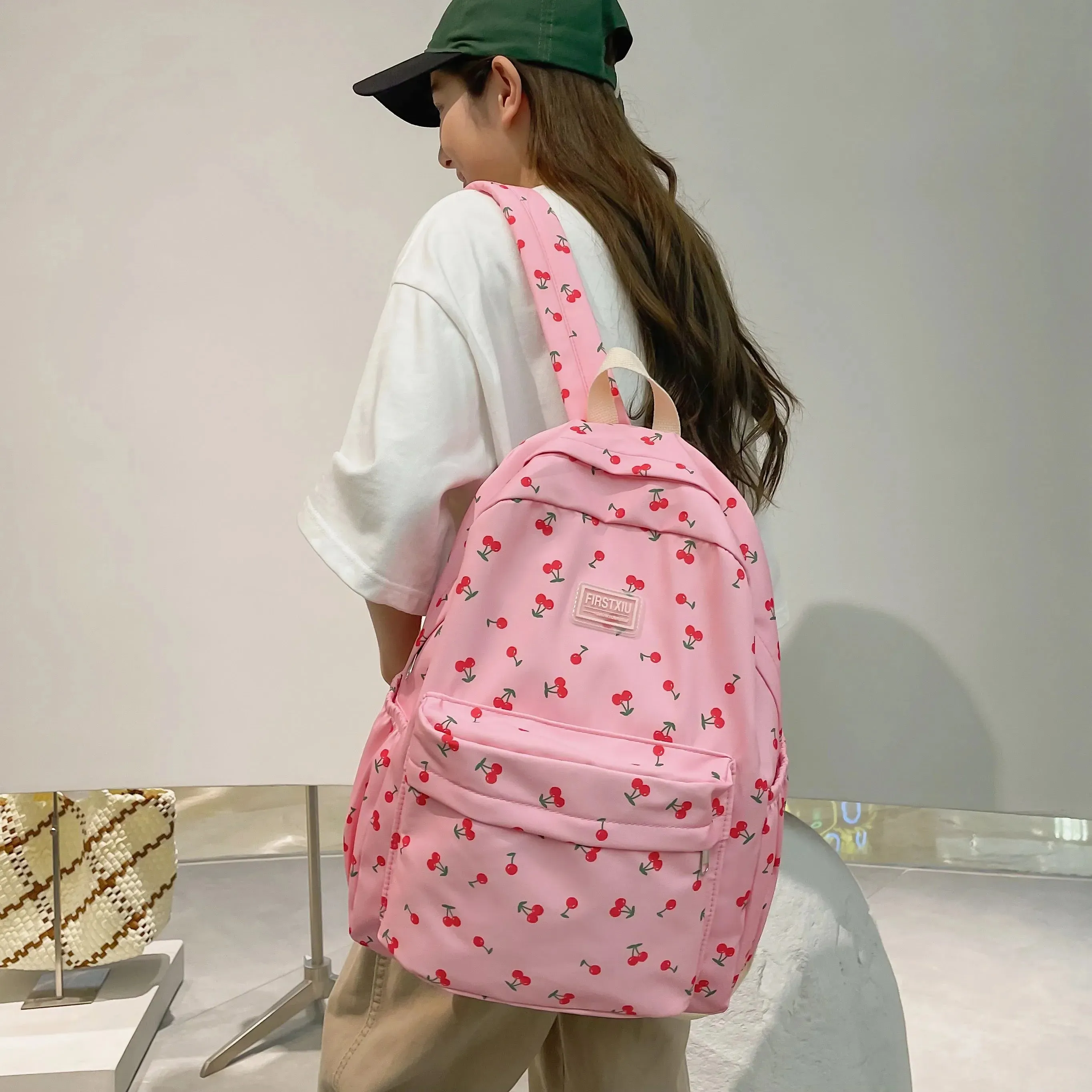 binfenxie Women Trendy Print School Bag Female Laptop College Backpack Fashion Lady Kawaii Bag New Girl Cherry Floral Travel Book Backpack