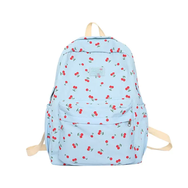 binfenxie Women Trendy Print School Bag Female Laptop College Backpack Fashion Lady Kawaii Bag New Girl Cherry Floral Travel Book Backpack