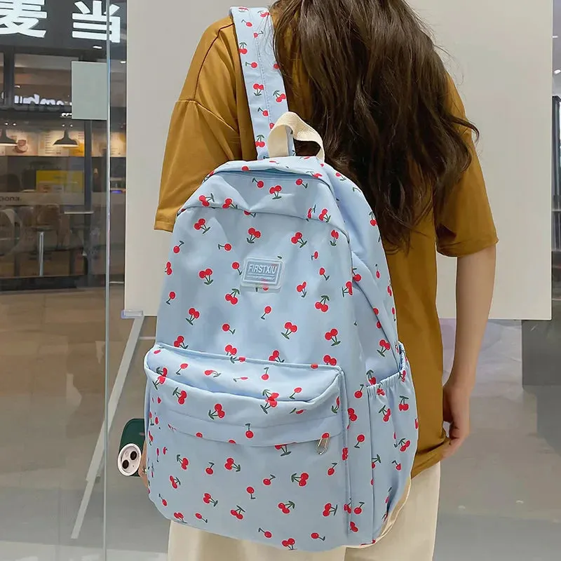 binfenxie Women Trendy Print School Bag Female Laptop College Backpack Fashion Lady Kawaii Bag New Girl Cherry Floral Travel Book Backpack