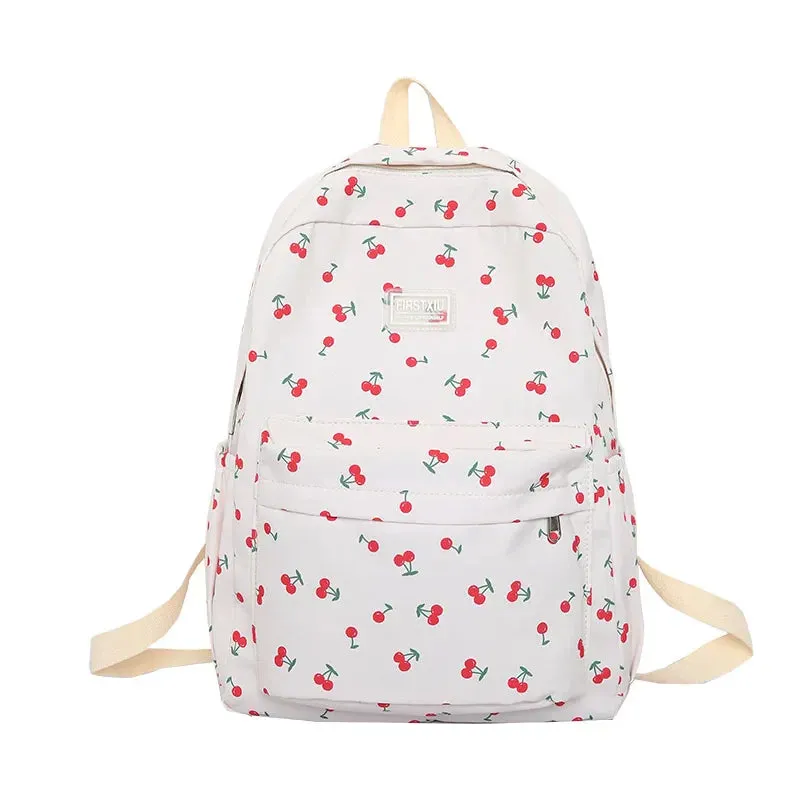 binfenxie Women Trendy Print School Bag Female Laptop College Backpack Fashion Lady Kawaii Bag New Girl Cherry Floral Travel Book Backpack