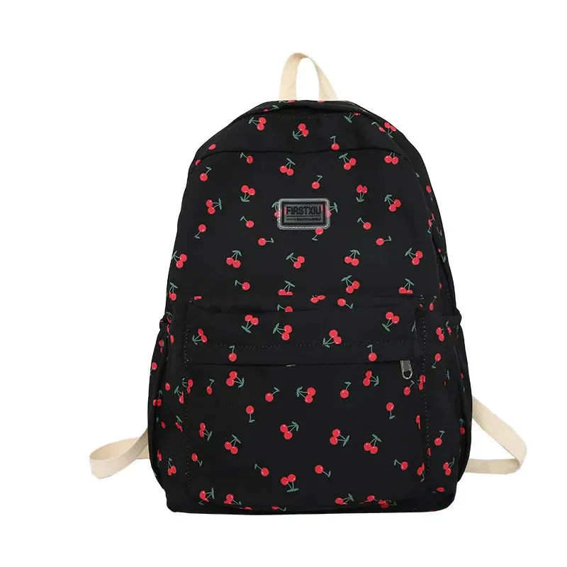 binfenxie Women Trendy Print School Bag Female Laptop College Backpack Fashion Lady Kawaii Bag New Girl Cherry Floral Travel Book Backpack