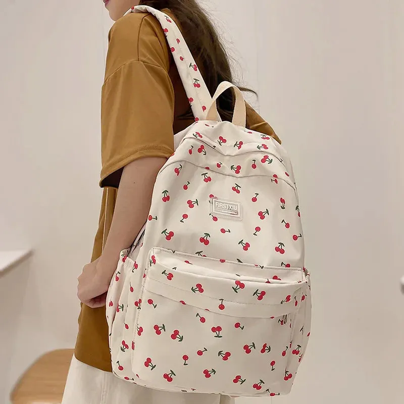 binfenxie Women Trendy Print School Bag Female Laptop College Backpack Fashion Lady Kawaii Bag New Girl Cherry Floral Travel Book Backpack