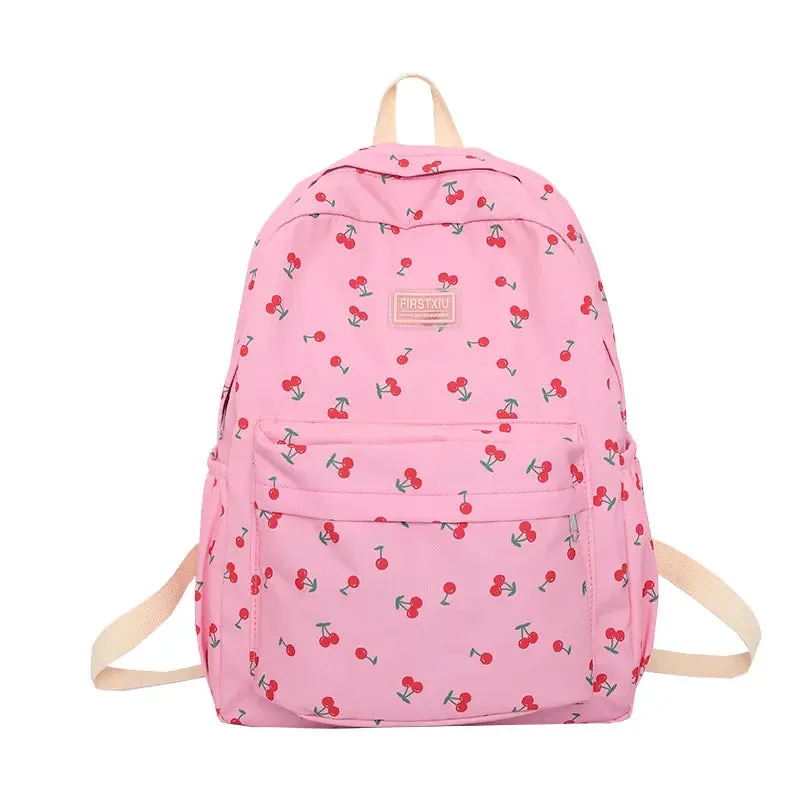 binfenxie Women Trendy Print School Bag Female Laptop College Backpack Fashion Lady Kawaii Bag New Girl Cherry Floral Travel Book Backpack