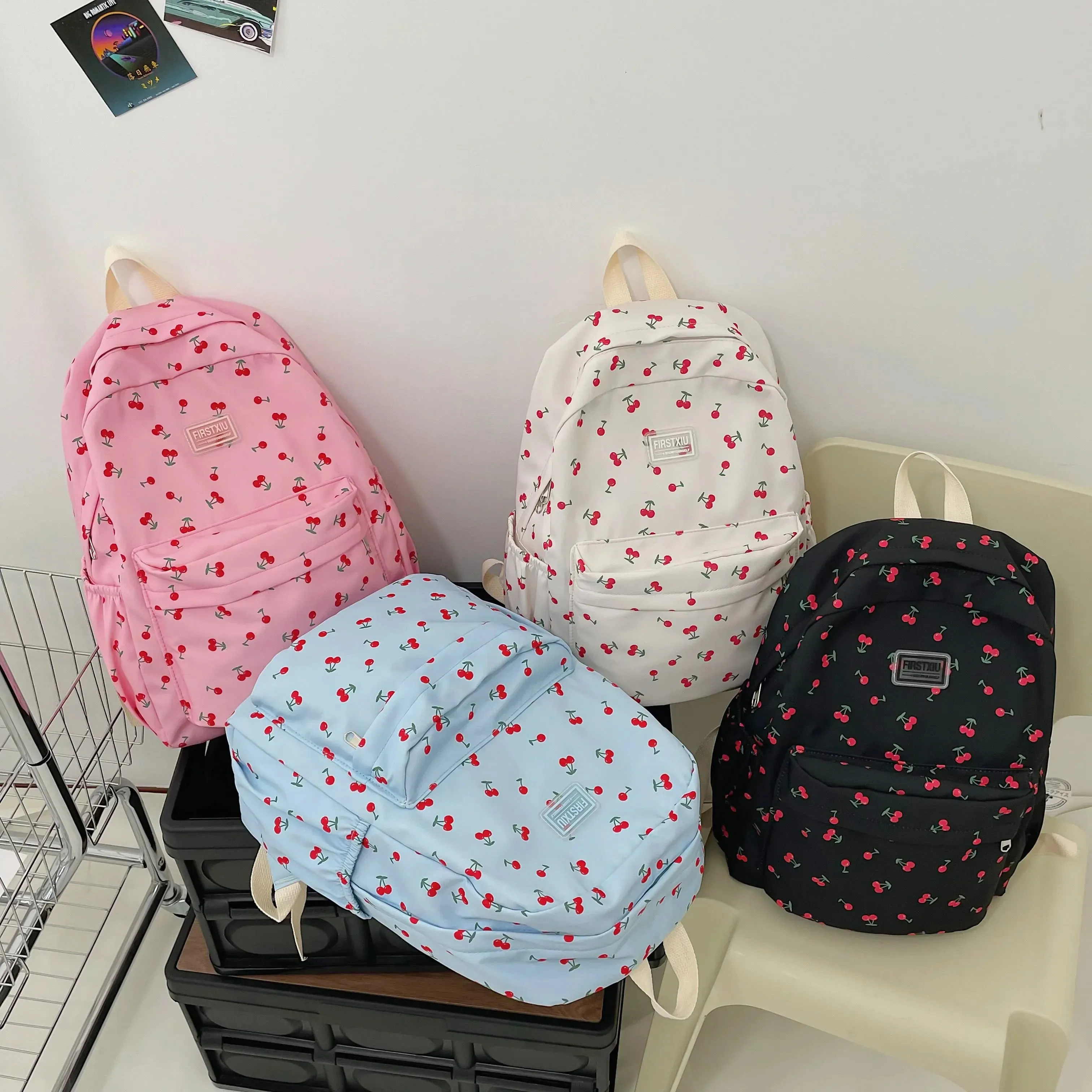 binfenxie Women Trendy Print School Bag Female Laptop College Backpack Fashion Lady Kawaii Bag New Girl Cherry Floral Travel Book Backpack