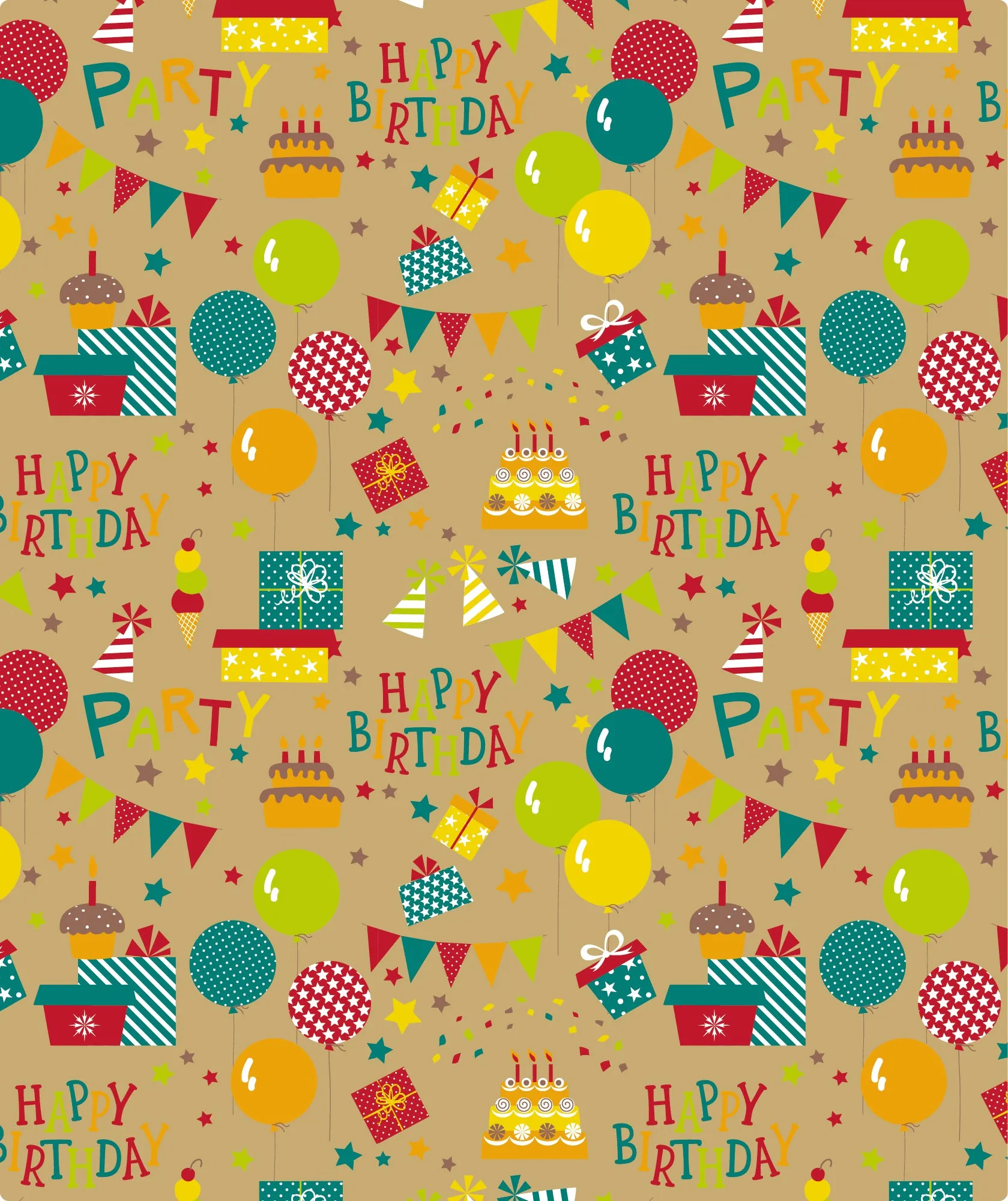 Birthday Balloon Party Eco-friendly Kraft Wrapping Paper with Cut Line on Reverse