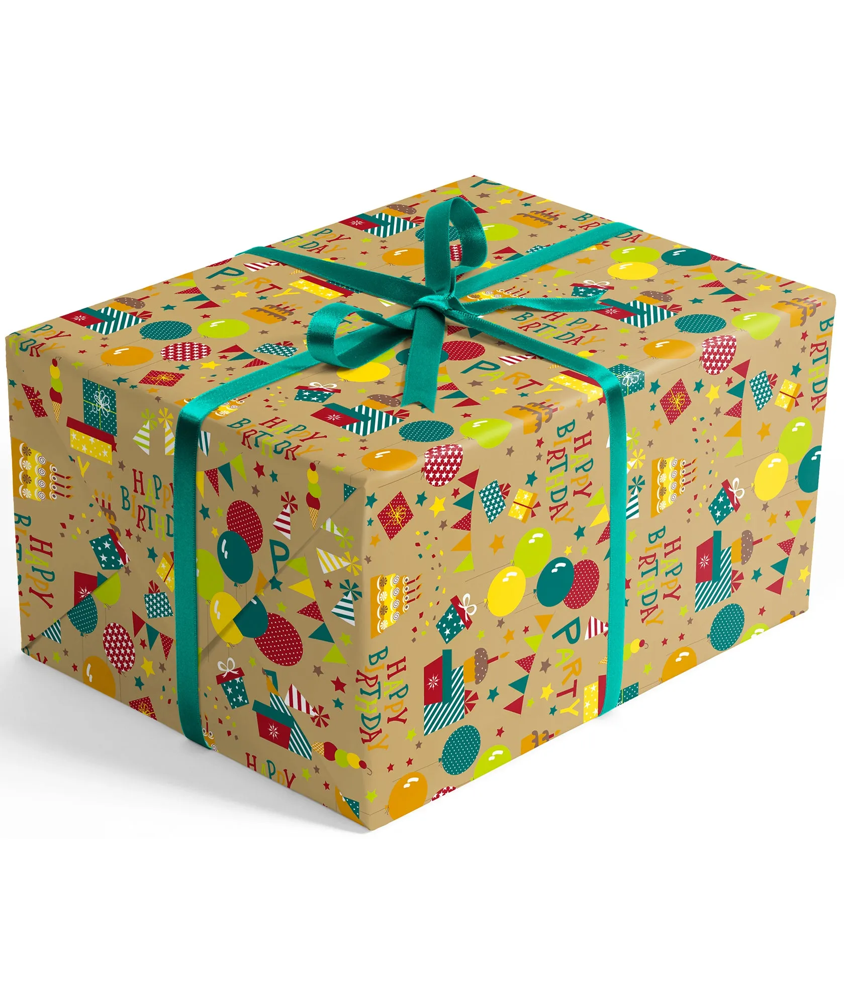 Birthday Balloon Party Eco-friendly Kraft Wrapping Paper with Cut Line on Reverse