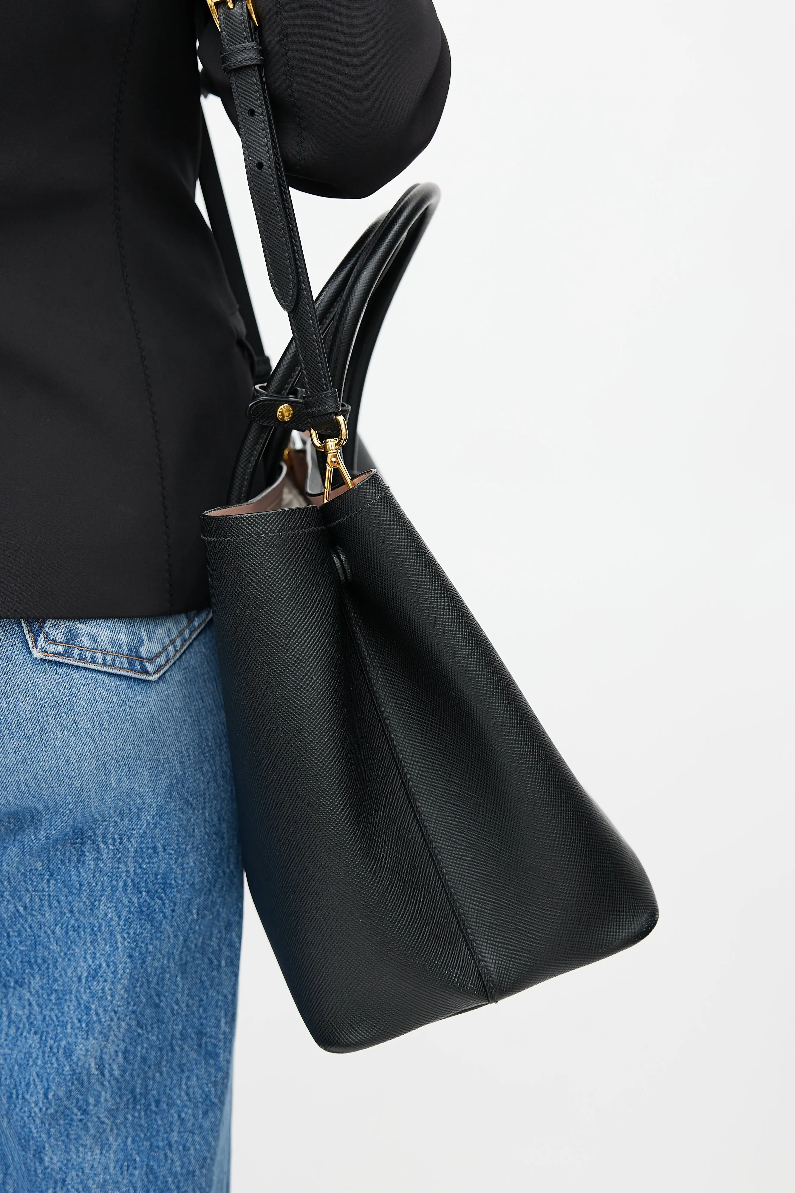 Black Saffiano Leather Double Bag