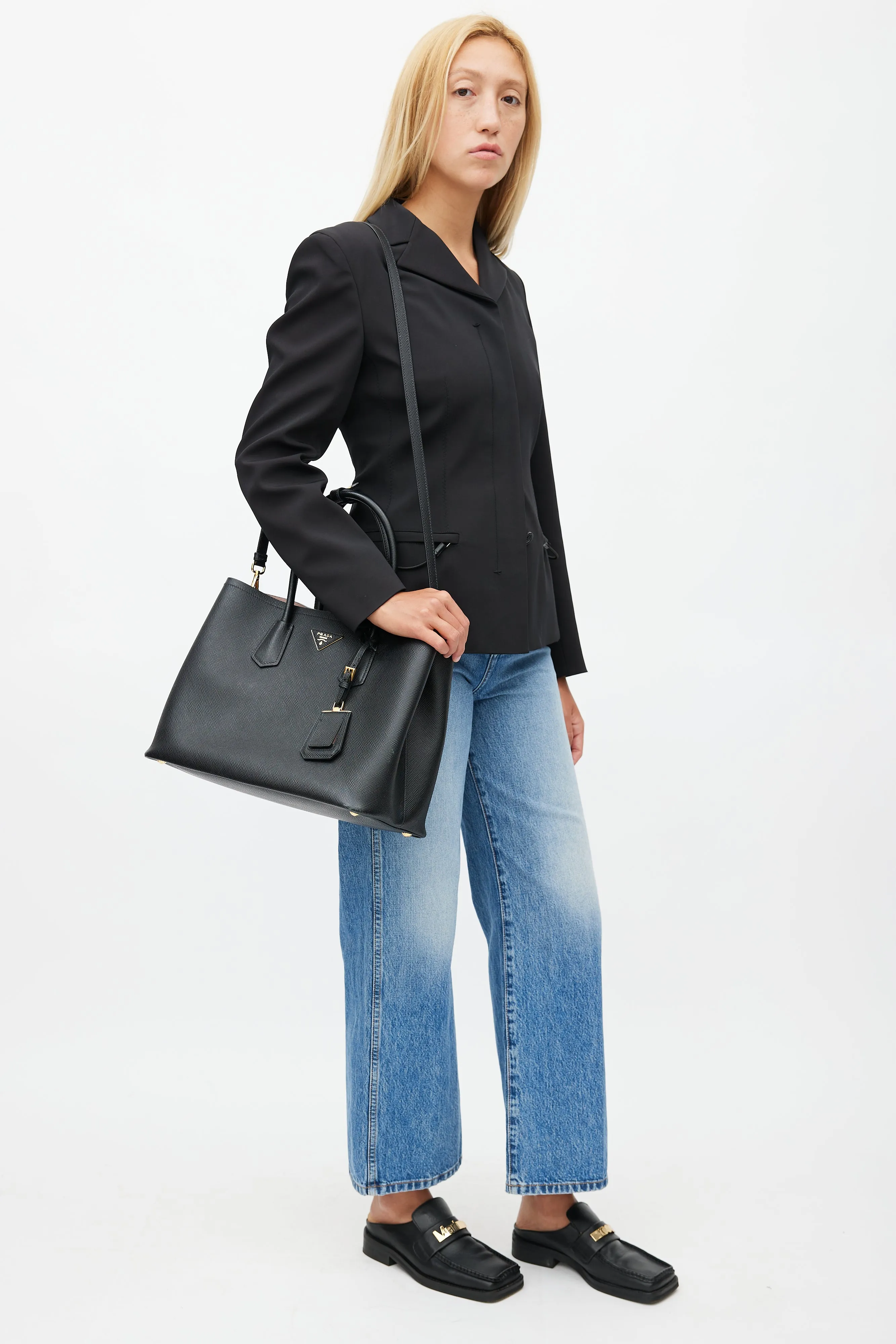 Black Saffiano Leather Double Bag