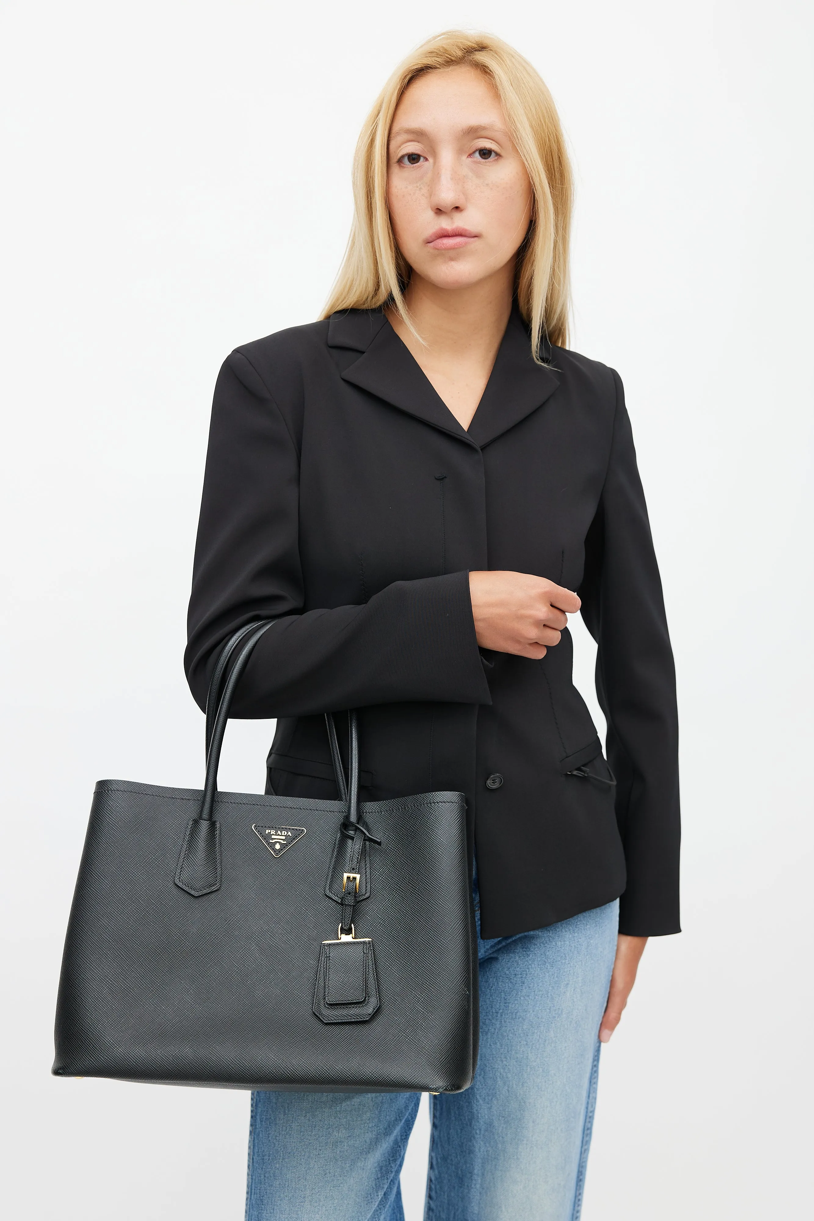 Black Saffiano Leather Double Bag