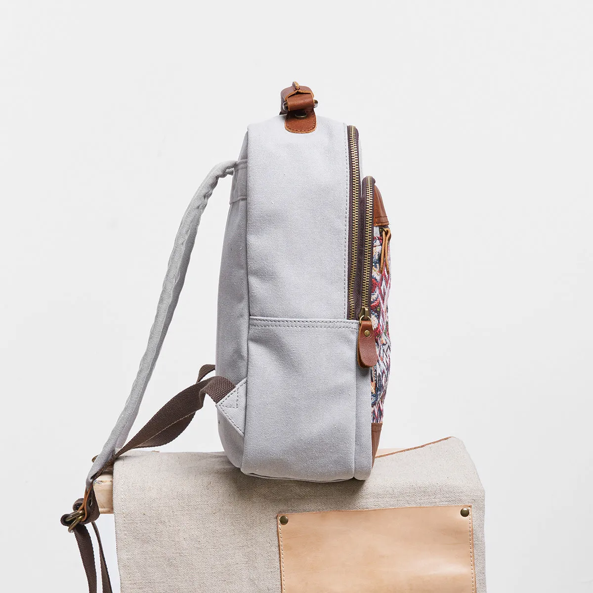 Boho Womens Canvas Leather Backpack Purse Embroidered Canvas Rucksack Bag for Women