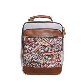 Boho Womens Canvas Leather Backpack Purse Embroidered Canvas Rucksack Bag for Women