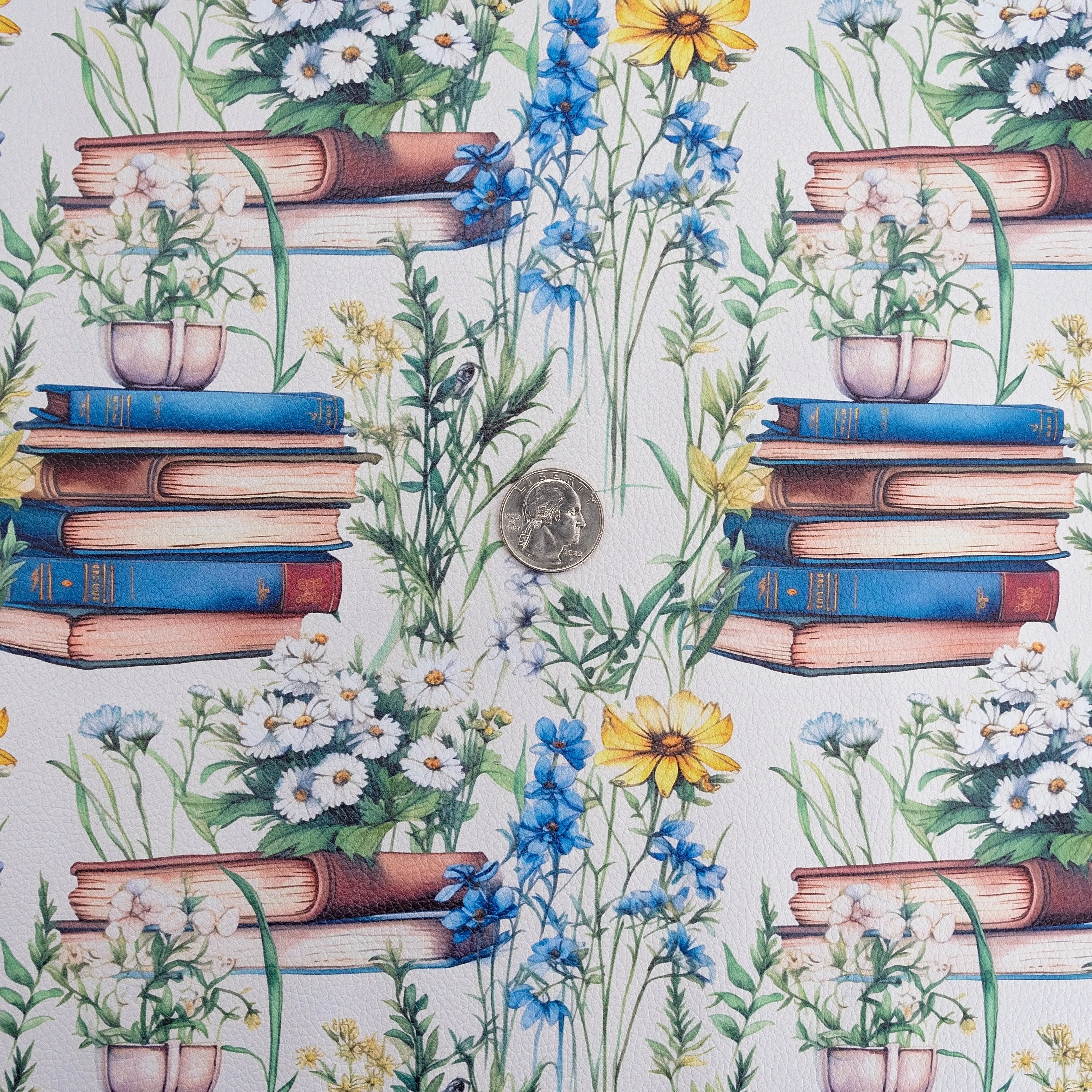 Botanical Books Printed Vinyl 18" x 53" Roll  | Pebble Texture