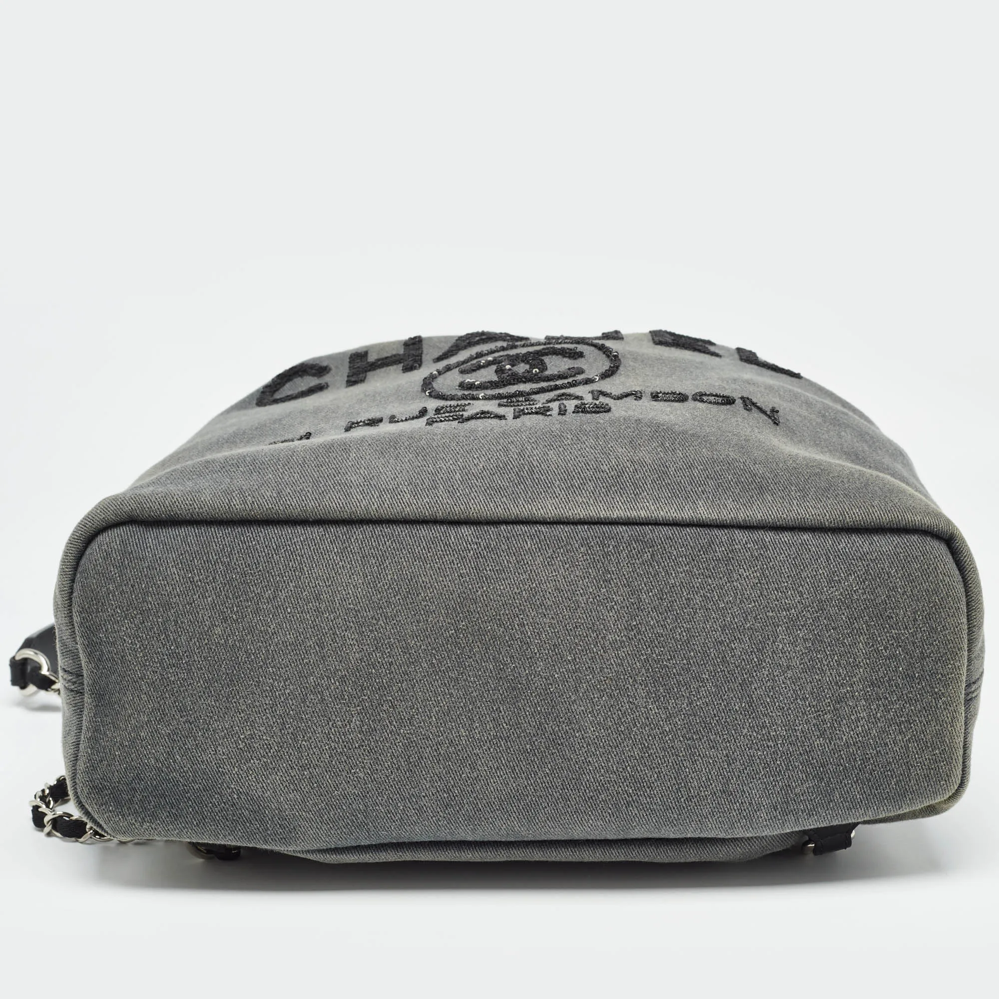 CHANEL Dark Grey Denim Sequins Deauville Backpack