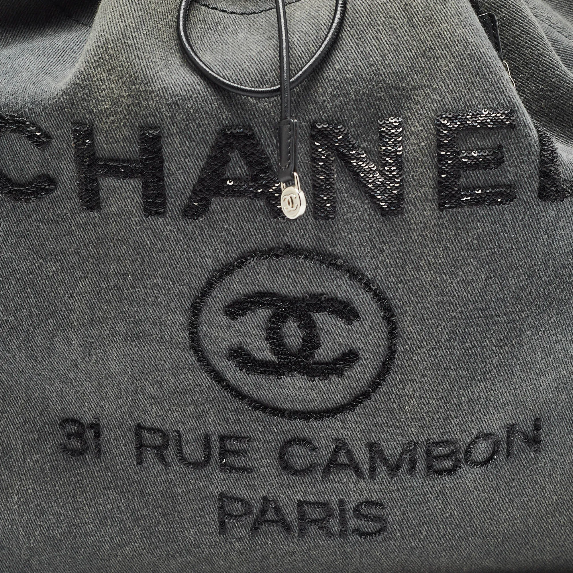 CHANEL Dark Grey Denim Sequins Deauville Backpack
