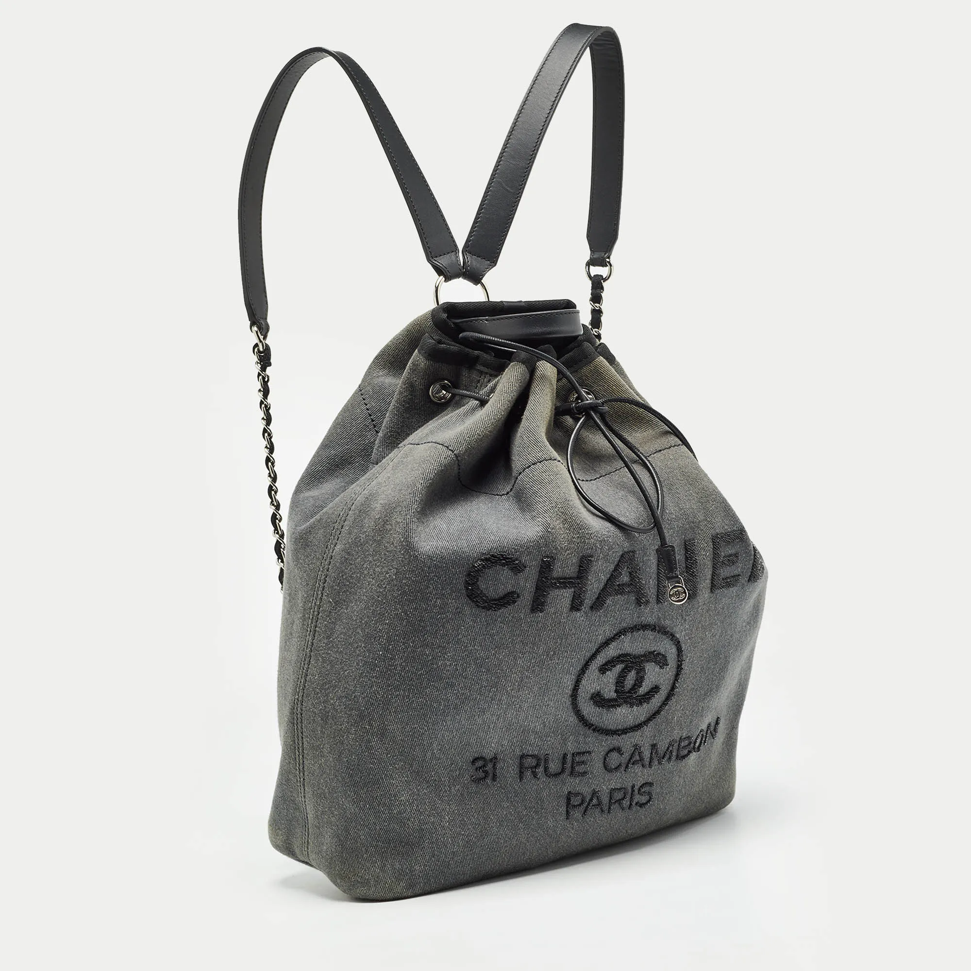 CHANEL Dark Grey Denim Sequins Deauville Backpack