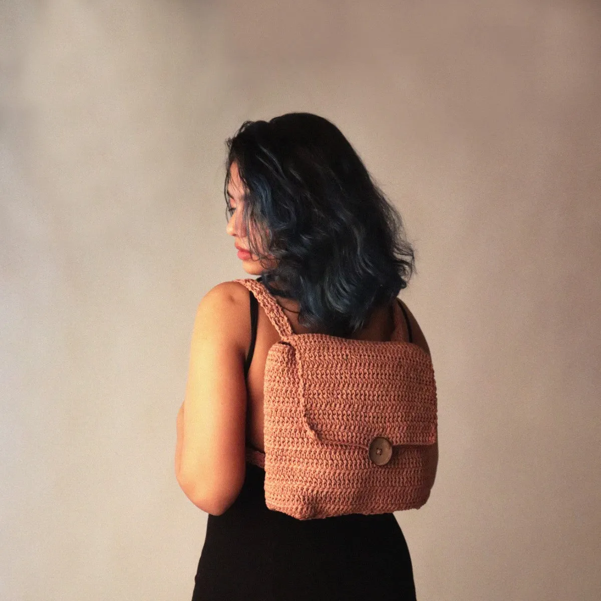 Chic Backpack | Hand-Crafted & Crochet | Cotton | Sand Brown