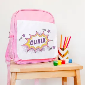 Children's Personalised Superhero 'Kapow' Pink Backpack