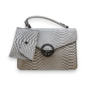 Croc-Embossed Satchel Bag Detachable Wallet
