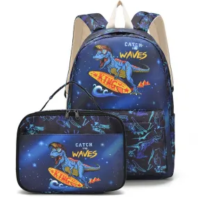 Kids Backpack With Lunch Box Dinosaur School Backpacks - Blue Purple Green Book Bags For Boys Girls With Lunchbox Grade 1-6th BookBag