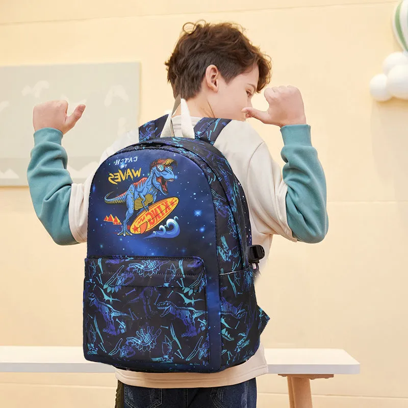 Kids Backpack With Lunch Box Dinosaur School Backpacks - Blue Purple Green Book Bags For Boys Girls With Lunchbox Grade 1-6th BookBag