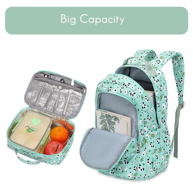 Kids Backpack With Lunch Box Panda School Backpacks - Blue Purple Green Book Bags For Boys Girls Students Outdoor Daypack With Lunchbox BookBag