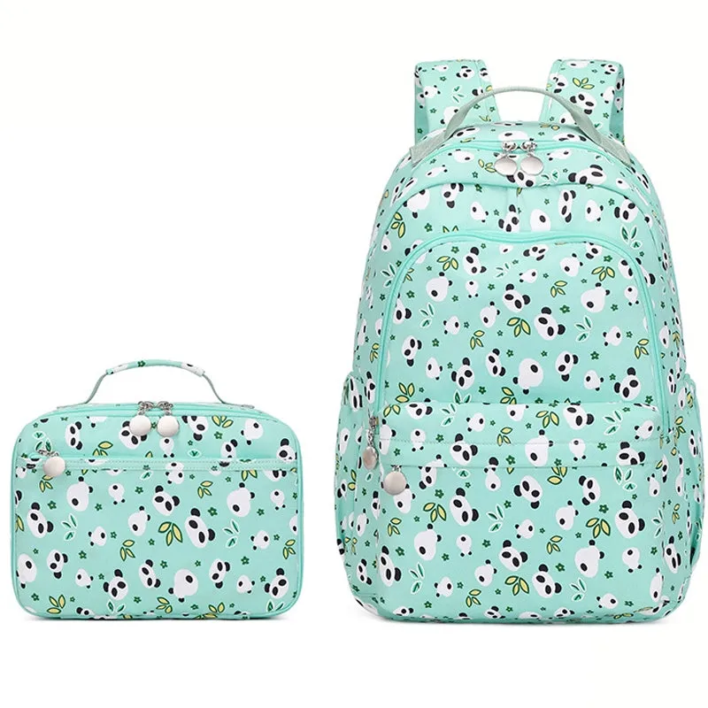 Kids Backpack With Lunch Box Panda School Backpacks - Blue Purple Green Book Bags For Boys Girls Students Outdoor Daypack With Lunchbox BookBag