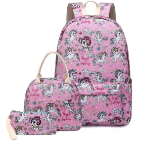 Kids Backpack With Lunch Box Unicorn School Backpacks - Pink Book Bags For Girls Grade 1-6th BookBag
