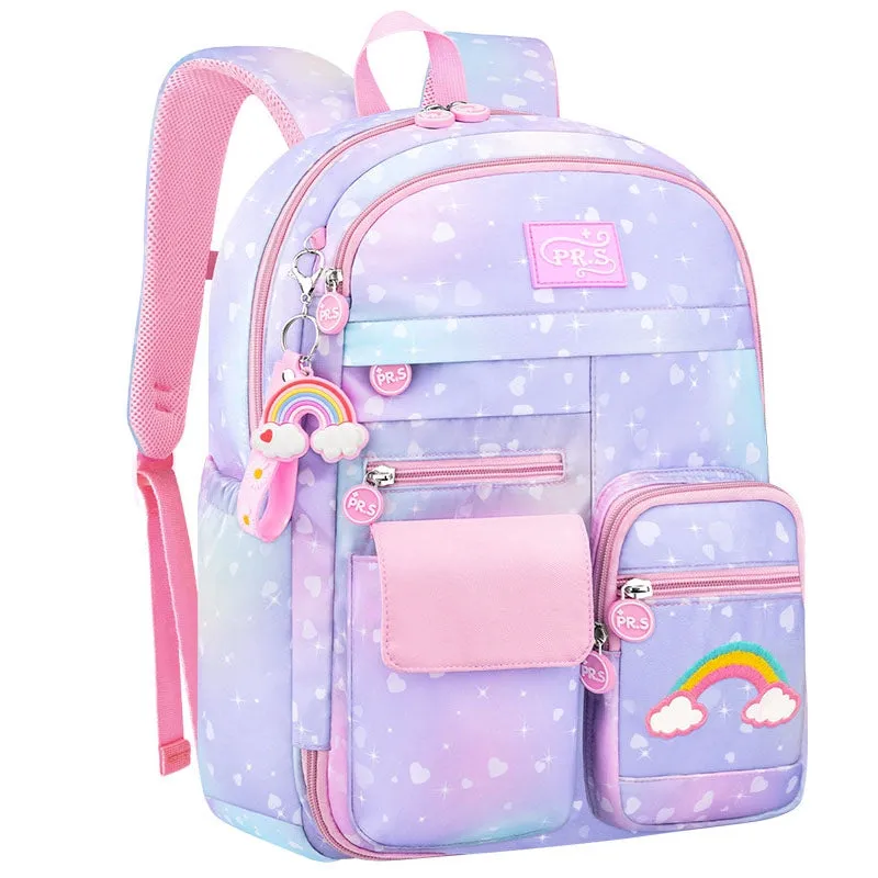 Kids Basic School Backpacks - Pink Purple Blue Book Bags For Girls Cute Backpack Multi-pocket Waterproof