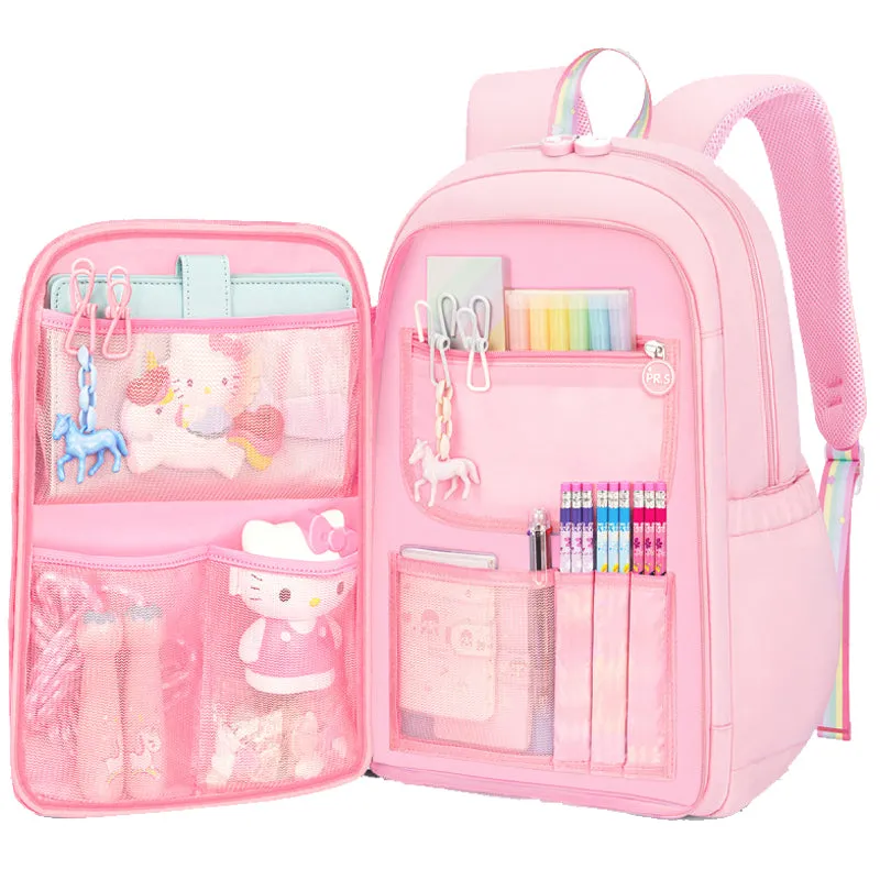 Kids Basic School Backpacks - Pink Purple Blue Book Bags For Girls Cute Backpack Multi-pocket Waterproof