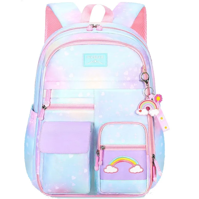 Kids Basic School Backpacks - Pink Purple Blue Book Bags For Girls Cute Backpack Multi-pocket Waterproof