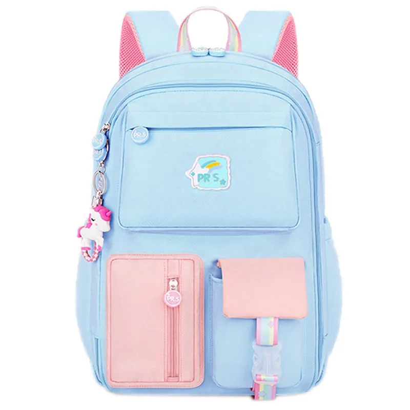 Kids Basic School Backpacks - Pink Purple Blue Book Bags For Girls Cute Backpack Multi-pocket Waterproof