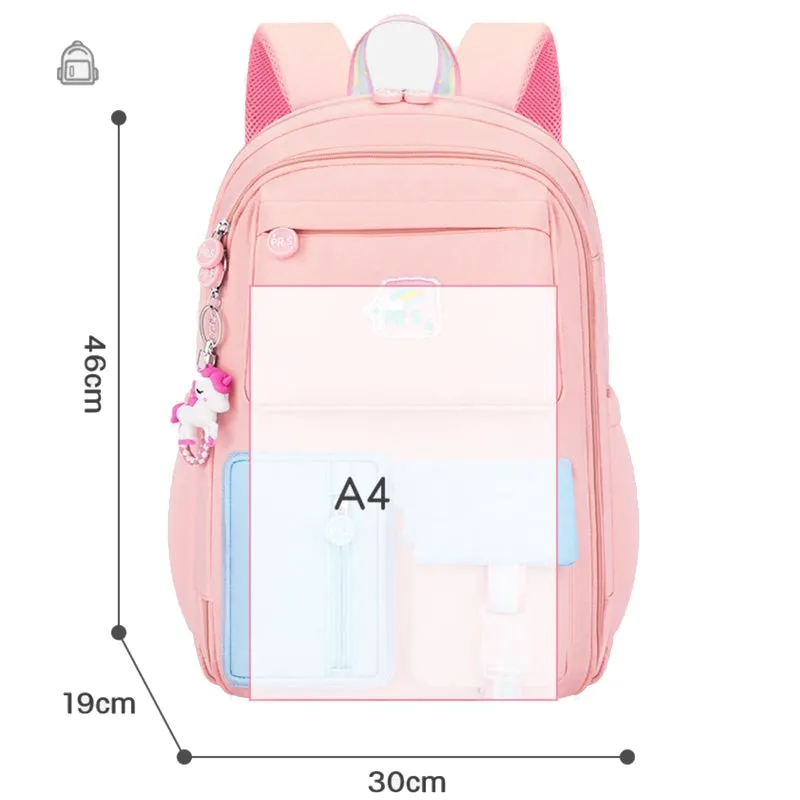 Kids Basic School Backpacks - Pink Purple Blue Book Bags For Girls Cute Backpack Multi-pocket Waterproof