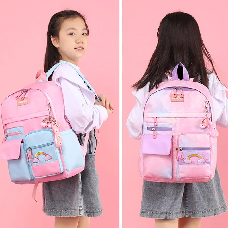 Kids Basic School Backpacks - Pink Purple Blue Book Bags For Girls Cute Backpack Multi-pocket Waterproof