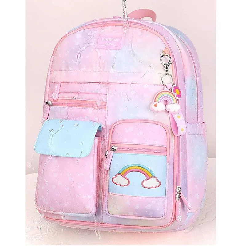 Kids Basic School Backpacks - Pink Purple Blue Book Bags For Girls Cute Backpack Multi-pocket Waterproof