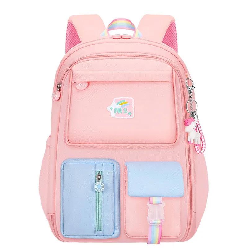 Kids Basic School Backpacks - Pink Purple Blue Book Bags For Girls Cute Backpack Multi-pocket Waterproof