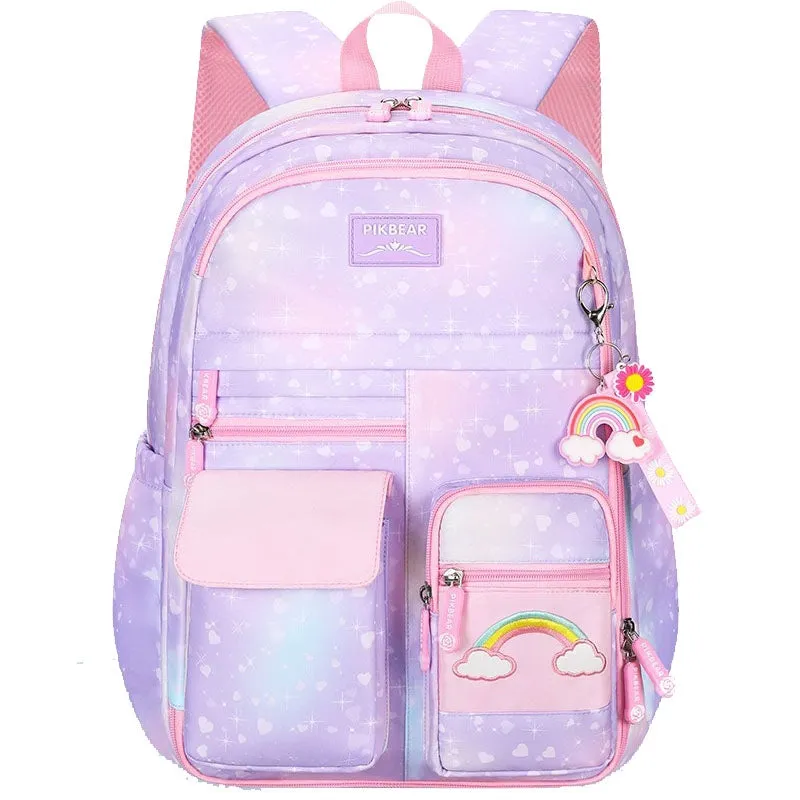 Kids Basic School Backpacks - Pink Purple Blue Book Bags For Girls Cute Backpack Multi-pocket Waterproof
