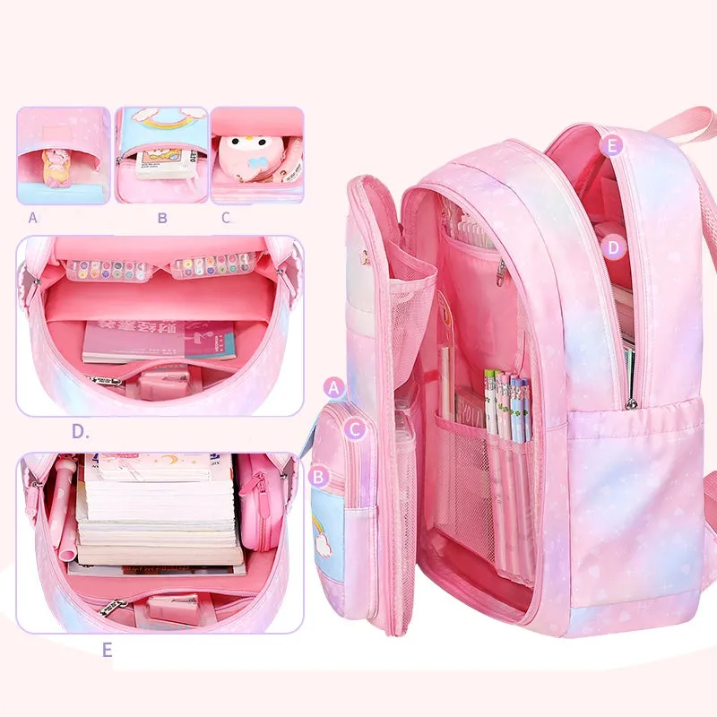 Kids Basic School Backpacks - Pink Purple Blue Book Bags For Girls Cute Backpack Multi-pocket Waterproof