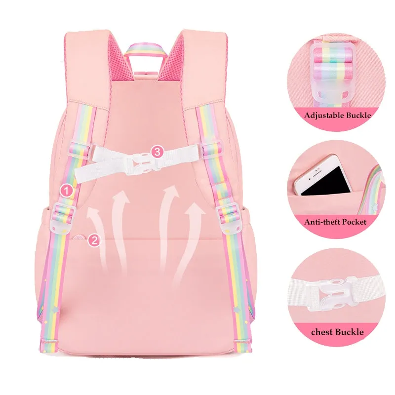 Kids Basic School Backpacks - Pink Purple Blue Book Bags For Girls Cute Backpack Multi-pocket Waterproof