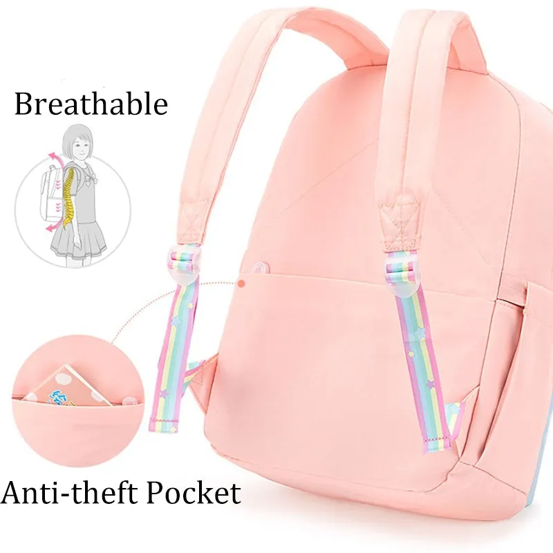 Kids Basic School Backpacks - Pink Purple Blue Book Bags For Girls Cute Backpack Multi-pocket Waterproof