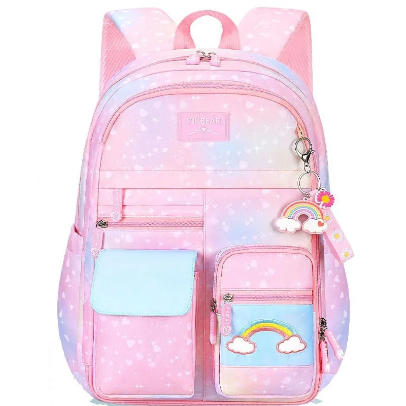 Kids Basic School Backpacks - Pink Purple Blue Book Bags For Girls Cute Backpack Multi-pocket Waterproof