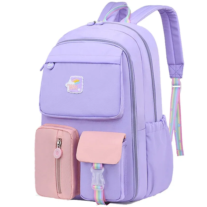 Kids Basic School Backpacks - Pink Purple Blue Book Bags For Girls Cute Backpack Multi-pocket Waterproof