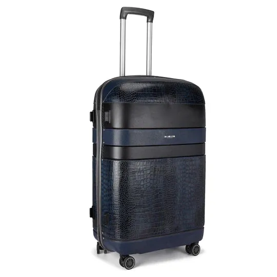 Large PC & Croco Leather Trolley - Navy