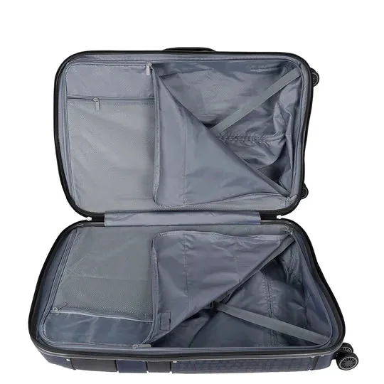 Large PC & Croco Leather Trolley - Navy